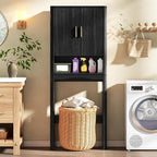 Vabches Farmhouse Over the Toilet Storage Cabinet with 2 Fluted Doors,Black - Image 7