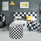 3 Pack Checkered Storage Baskets with Leather Handles, Foldable Fabric Toy Storage Bins with Waterproof Lining, Large Round Laundry Hamper for Kids Room, Nursery, Bedroom, Playroom Organization - Image 5