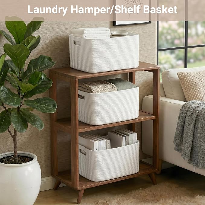 Large Laundry Basket/Hamper, 22"x17"x12", White - Image 5