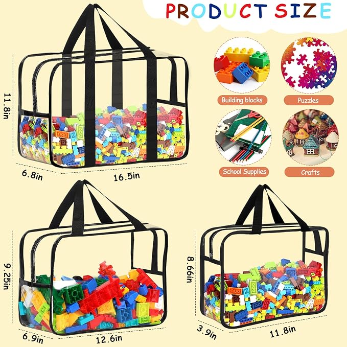 6Pcs Large, XL, XXL Toy Storage Bags with Labels Clear Toy Organizer - Image 2
