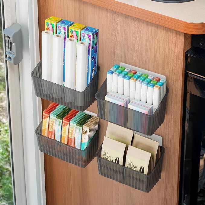 NiHome 4-Pack Cabinet Door Organizer, Adhesive RV Camper Wall Storage Caddy - Image 4