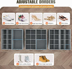 2 Pack Shoe Organizer for Closet, Foldable Shoe Storage with Adjustable | Farbic shoe storage organizer box bin with clear cover, fits up to 16 pairs, shoe storage box for closet, entryway, gray - Image 3