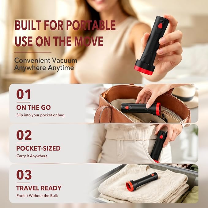 MEIQIHOME 28 Pack PackEase Travel Vacuum Bags 1500mAh Wireless Pump, 80% Compression Space Saver for Luggage, Clear PA+PE Reusable Seal Bags for Clothes, Portable Electric Air Pump for Travel & Home - Image 4