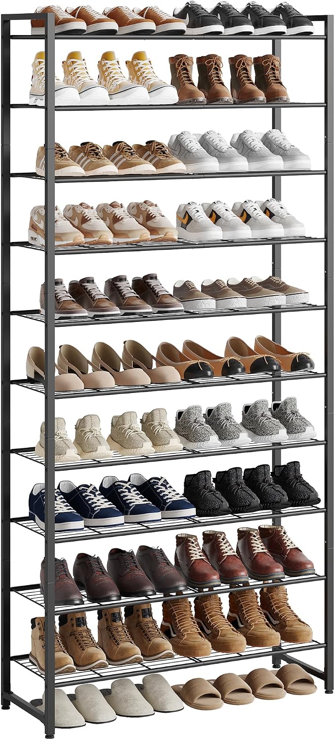Nunsino Shoe Rack for Closet, Metal Shoe Organizer, 10 Tier Garage Shoe Rack Max Holds 50 Pairs,Shoe Storage Shelf,Entryway, Black by Nunsino