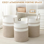 Laundry Basket Hamper Tall Rope Storage Woven for Blanket toys Dirty Clothes in Living Room Bathroom Bedroom (Brown&White, 100L/26.4Gal) - Image 6