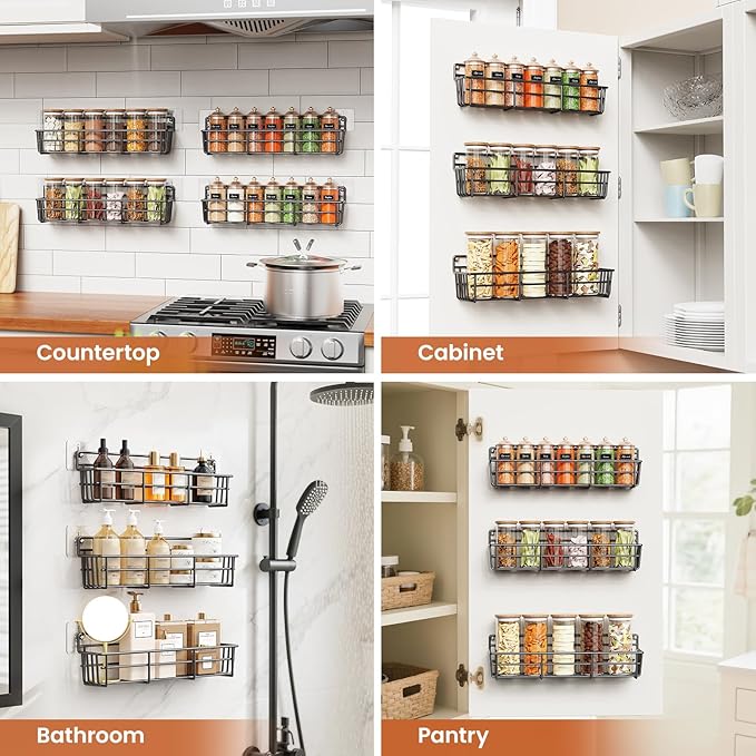 Mystozer Spice Rack wall mounted 6 Pack, Space-Saving Spice Organizer for Spice Jars and Seasonings,Screw or Adhesive Hanging Spice Rack Organizer for Your Kitchen Cabinet,or Pantry Door - Image 7
