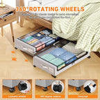 Under Bed Storage with Wheels, 4 Pack Under Bed Storage Containers with Dividers & Clear Lids, XXL 65L Under the bed storage Organizer Bins, Underbed Storage with Wheels for Clothes,Shoes,Toys - Gray - Image 2
