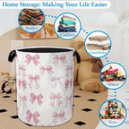 Pink Bowknot Laundry Basket Collapsible Laundry Hamper, Oxford Cloth Storage Bin for Room/Bathroom/Bedroom/Dormitories 16" X 20.8" - Image 5