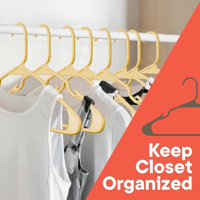 Plastic Clothes Hangers – Heavy Duty Hanger Set, for Organizing Clothes, Dresses, and Coat, Holds Up to 5 lbs, Space-Saving Hangers with Non-Slip Shoulder Grooves, Pack of 5, Yellow - Image 4
