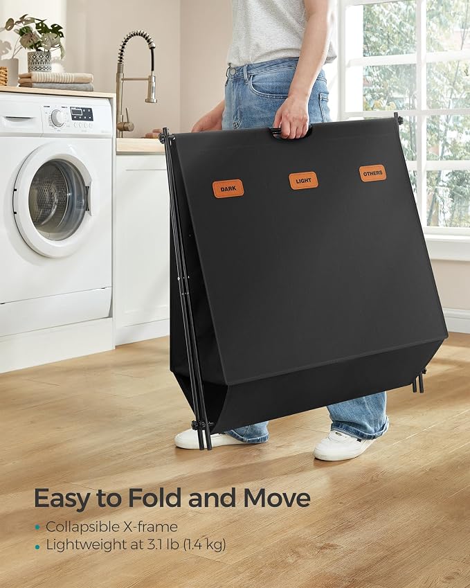 SONGMICS Laundry Hamper, 35.6 Gal. 3 Sections, Collapsible X-Frame - Image 4