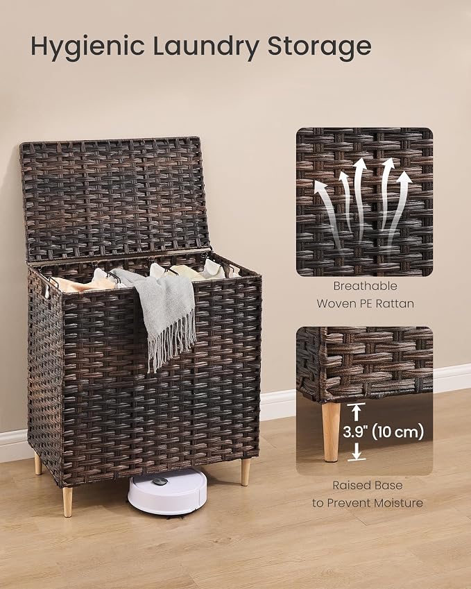 SONGMICS 3-Section Laundry Hamper with Lid, PE Rattan, 42 Gallons (160 L) - Image 5