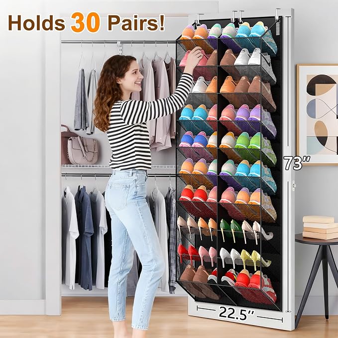 UVIAHOMI Over the Door Shoe Organizer for 20-30 Pairs, 10-Tier, Black - Image 3
