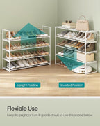 SONGMICS Shoe Rack, 4-Tier Shoe Organizer, Metal Storage Shelf | for Entryway, Upright or Upside Down, for 20-25 Pairs, Stackable, 11.8 x 36.2 x 29.1 Inches, Pearl White ULSA014WK01 - Image 4