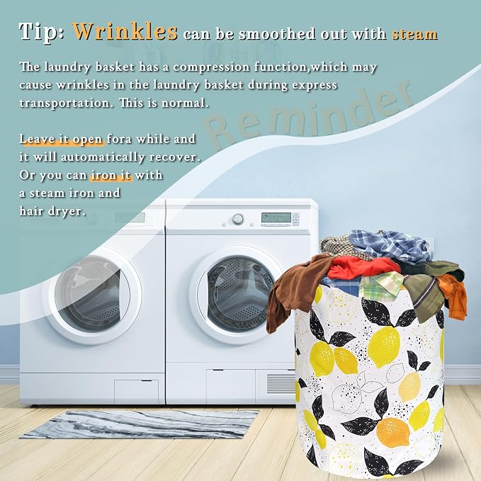Lemons Laundry Hamper Boho Tropical Fruit Colorful Laundry Basket With Handles Foldable Oxford Cloth Tote Bag Clothes Toy Storage Bucket 18.9 x 16.5 Inch For Bathroom/Laundry/Bedroom - Image 6
