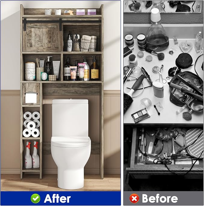 kepptory Over the Toilet Cabinet with Sliding Barn Door，Dark Grey - Image 4