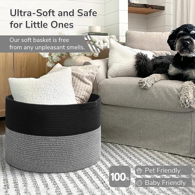INDRESSME XXXLarge Woven Rope Blanket Basket Living Room Black Grey - Image 6