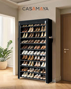 CASAMAYA Shoe Rack with Covers, 10 Tiers Tall Shoe Rack Organizer, Large Capacity Shoe Shelf Storage, Hold 40 Pairs of Shoes, Vertical Shoe Storage Organizer for Closet, Entryway, Black, SRT104B01 - Image 2