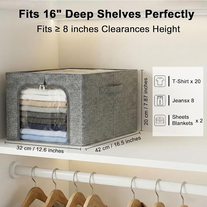 GoMaihe Baby Clothes Storage Bins with Metal Frame 27L 6-Pack Grey - Image 5