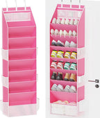 Criusia Shoe Storage, Over the Door Shoe Organizer, Hanging Closet Shoe Storage with Large Deep Pockets, Fits 16–24 Pairs of Sneakers, Sandals, Boots, Pink by Criusia