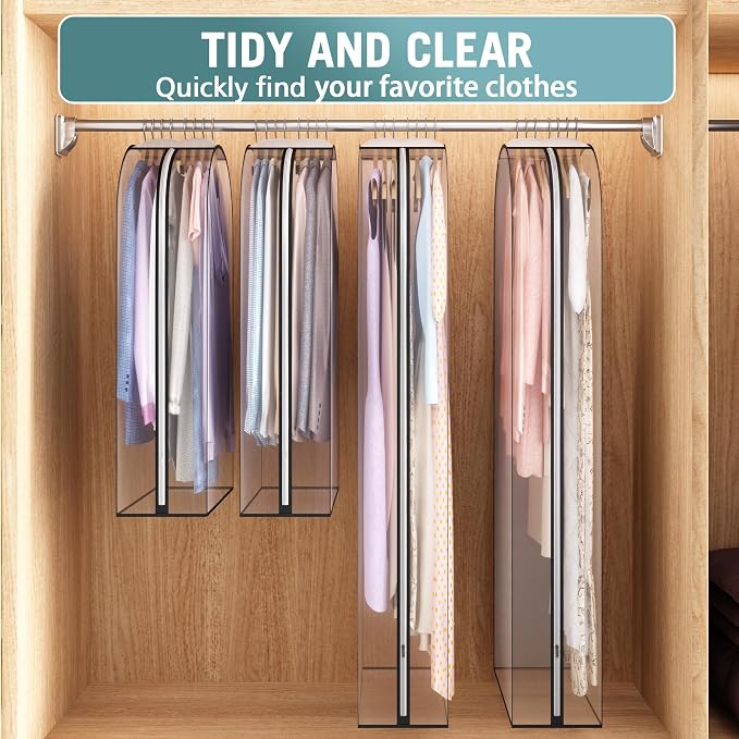 Liuoud Clear Garment Bags for Hanging Clothes 10” Gusseted, 4 Pack, 40”&60” | Suit Bags for Closet Storage with Large Metal Zipper, Breathable odorless Hanging Plastic Clothes Cover for Coat Dress Fur - Image 6