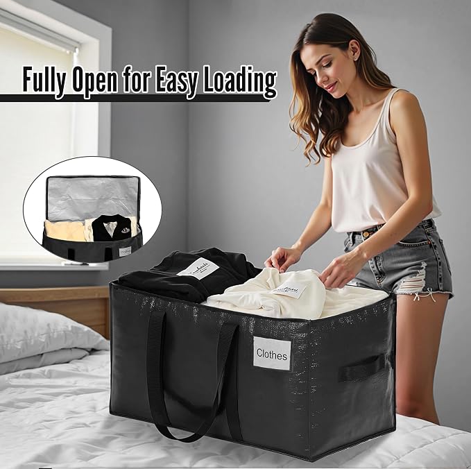 BAGAIL Heavy Duty Moving Bags with Strong Handle, Extra Large Moving Boxes, Storage Tote for Clothes, College Moving Supplies(Black, 10 Pack) - Image 4
