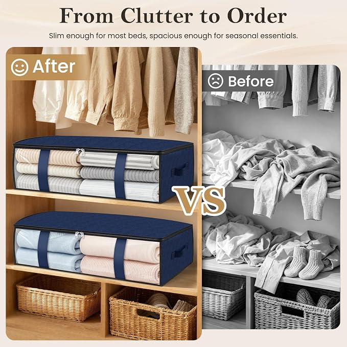 StorageRight Under Bed Storage Bags, 8 Pack, 40L, Blue | Breathable Non-Woven Fabric with a Clear Window and Zippered Top for Clothes, Comforters, Blankets and Seasonal Storage - Image 4