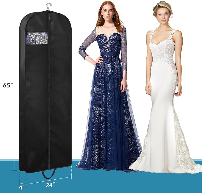 KIMBORA 65" Dress Garment Bags for Hanging Clothes Travel, Gusseted Garment Bags for Closet Storage with Handles for Long Gowns, Coats（3 Packs） - Image 3