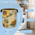 Vintage Sunflowers Laundry Basket Collapsible Laundry Hamper, Oxford Cloth Storage Bin for Room/Bathroom/Bedroom/Dormitories 16" X 20.8" - Image 2