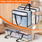 TasticTotes 4 Pack Clear Storage Bags for Comforter, Clothes & Bedding, 40L | Plastic Blanket Storage with Zipper & Handle, Foldable Moving Bags, Closet Organizer and Under-Bed Storage Containers - Image 7