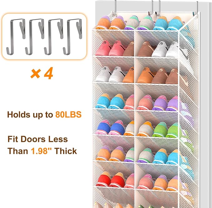 UVIAHOMI Over the Door Shoe Organizer for 20-30 Pairs, 10-Tier, Beige - Image 5
