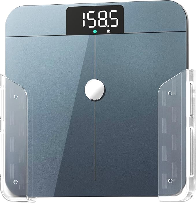 ELETIUO Wall-Mounted Scale Holder with Adhesive &Screws -Fits Most Digital Scales (Up to 1.2"/30mm Thick),Anti-Slip Silicone Pads,Space-Saving Bathroom/Bedroom Organizer-Easy to Install, Clear by ELETIUO