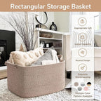 Goodpick Large Woven Rope Blanket Basket, Rectangle, Brown, 75L - Image 7