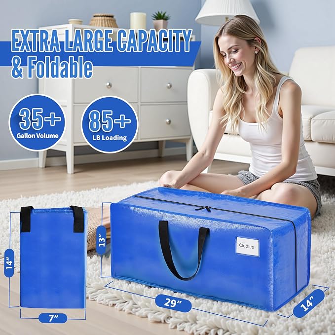BAGAIL Heavy Duty Moving Bags with Strong Handle, Extra Large Moving Boxes, Storage Tote for Clothes, College Moving Supplies(Light Blue, 6 Pack) - Image 3