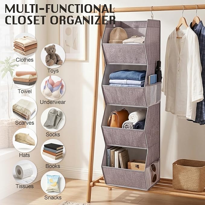 Hanging Closet Organizer 4-Shelf Wide Trapezoid, Heather Grey - Image 7