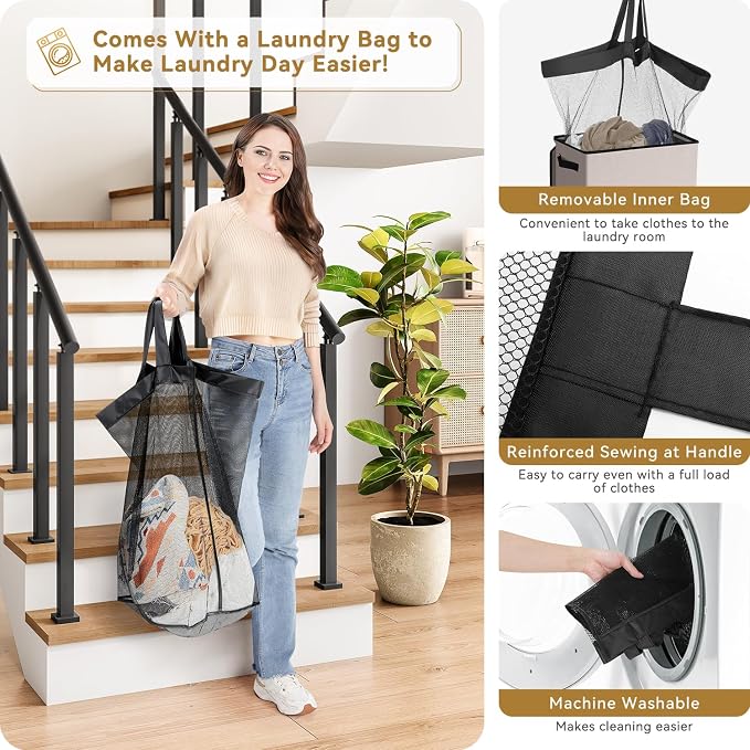 SOLEDI Slim Laundry Basket with Lid, Narrow Laundry Hamper for Small Space - Image 4
