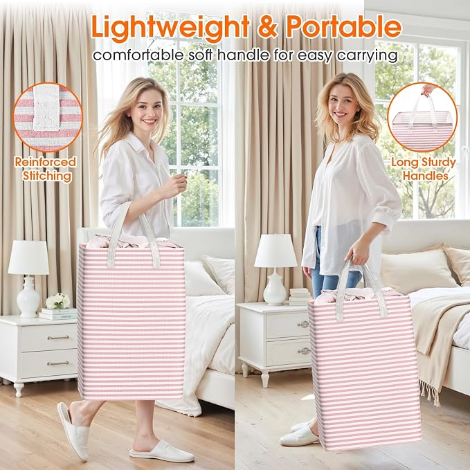 3-Pack Laundry Basket, Collapsible Laundry Hampers, 100L, Pink - Image 6