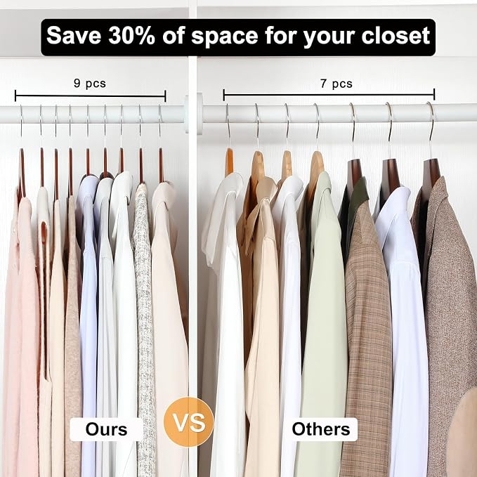 TOPIA HANGER Wooden Hangers 30 Pack, 0.28-inch Thick Slim Wood Clothes Hanger with Flat Design and Smooth Notches, Lightweight Space Saving Hangers for Shirt, Coat, Camisole (Walnut)-CT31WA - Image 6