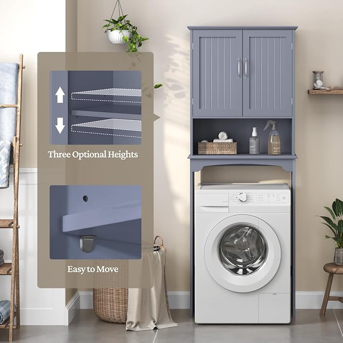 Yaheetech Over the Toilet Storage Cabinet, Bathroom Organizer, Gray - Image 8