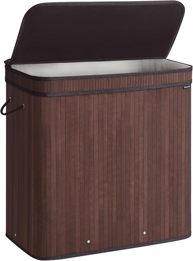 SONGMICS Bamboo Laundry Hamper with Lid, 39.6-Gallons, with Handles by Unknown