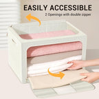 Clothes Storage Bins with Metal Frame, Foldable Clothes Organizers Storage Containers for Clothes, Sheets, Blankets, Pillows and Towels (100L, 3 Pack) Beige - Image 5