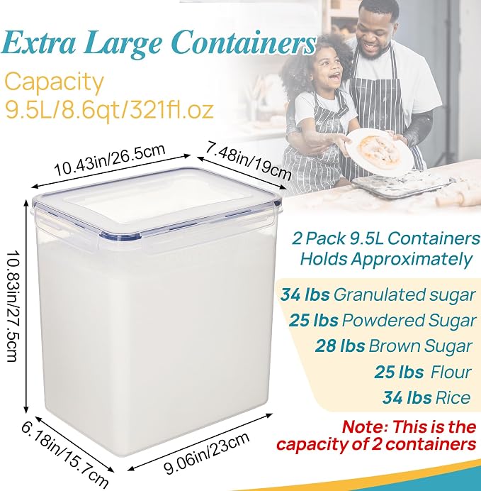Vtopmart 9.5L Flour Sugar Storage Containers, 2 Pack, Each Fits 12.5 lb - Image 2