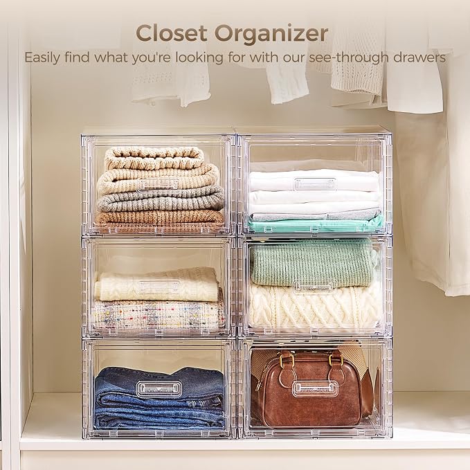 Vtopmart 2 Pack Clear Stackable Storage Drawers 15QT - Image 4