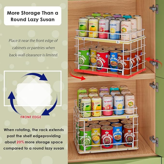 360° Rotating Lazy Susan Can Organizer for Pantry, Holds 26 Cans, White - Image 2