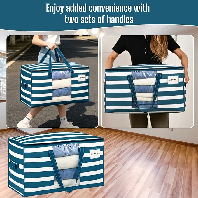 VENO Moving Bags, Wide Open Top, Clear Window, Classic Navy Stripe, 10 Pack - Image 5