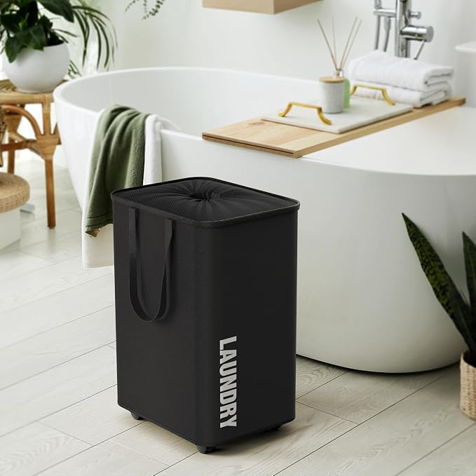 Simple Houseware Large 82L Laundry Basket with Wheels and Handles, Black - Image 7