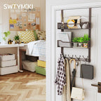 SWTYMIKI Over The Door Hooks Organizer - Multi-Functional Door Hanger with 16 Hooks & 2 Mesh Baskets, Long Coat Rack for Bathroom, Bedroom, Living Room, Home Storage Organizer, Bronze - Image 4