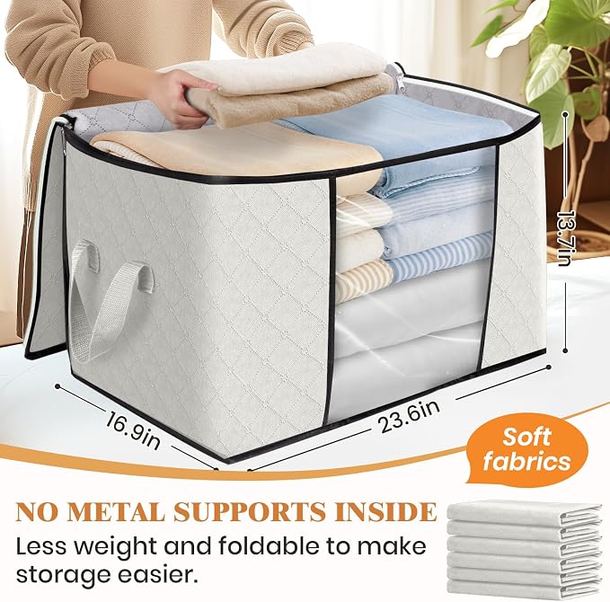 Fab totes 90L Clothes Storage, Foldable Thick Fabric Blanket Storage Bags | Foldable Containers with Zippers,Window and Handles for Organizing Bedroom, Closet, Comforter, Bedding,Dorm essentials - Image 2