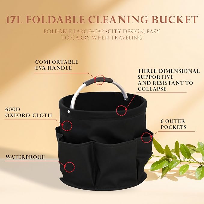 Cleaning Caddy with Handle,Cleaning Supplies 17L Foldable Storage Basket - Image 7