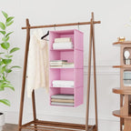 Hanging Closet Organizer 4-Shelf, Oxford Fabric Wardrobe Storage, Pink | Easy-mount foldable design holds clothes, handbags, shoes & accessories; washable Oxford fabric, sturdy and space-saving. - Image 2