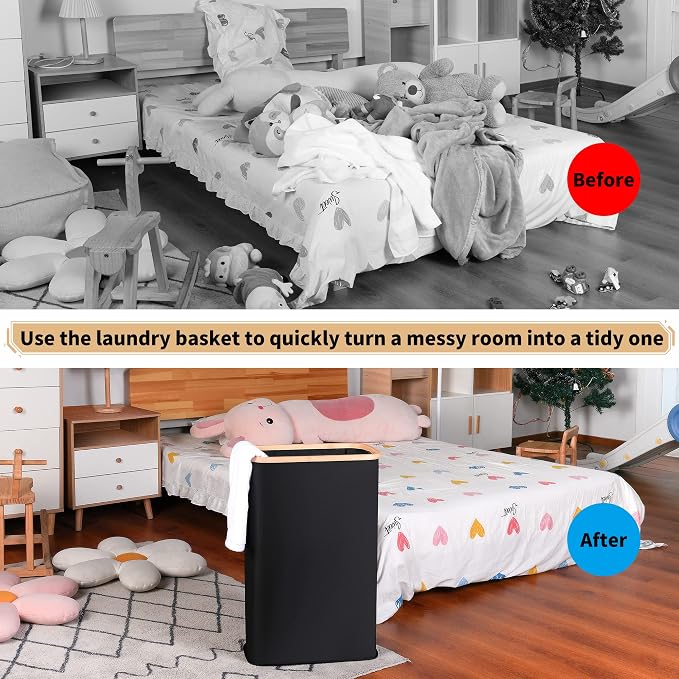 IEGrow Laundry Hamper with Lid,65L Laundry Basket with Mesh Bags,Black - Image 4